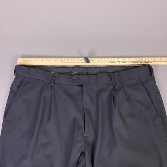 George Dress Pants Men's 42x30 Black Cuffed Hem Business Trousers Pleated - Picture 3 of 10